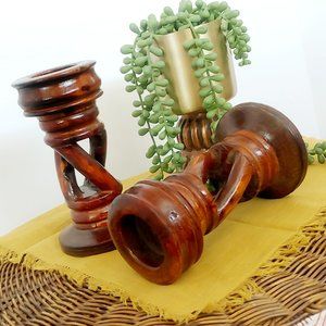 Vintage Spiral Wood Candlesticks or Plant Stands Boho Home Decor